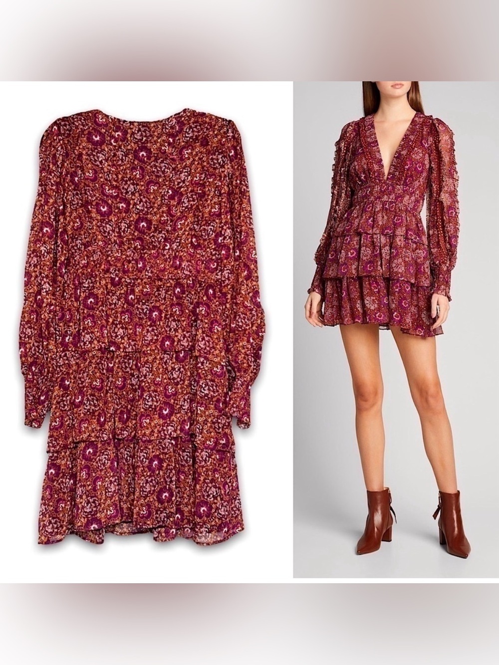 House of Harlow Boho Floral Tiered Long Sleeve Dress